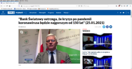 “Bank Światowy ostrzega, że kryzys po pandemii koronawirusa będzie najgorszym od 150 lat”  Lustra w TVP3 Poznań z udziałem posła Andrzeja Grzyba 25.01.2021r.